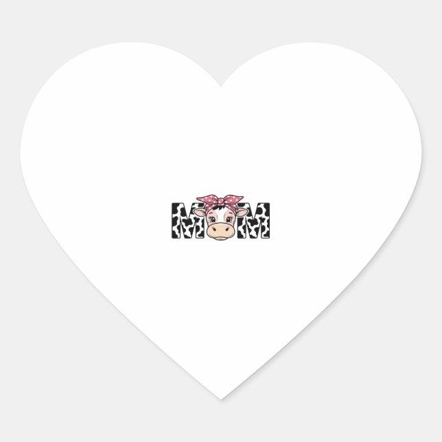 Cute Cow Mum Bow Graphic Design_1 Heart Sticker (Front)