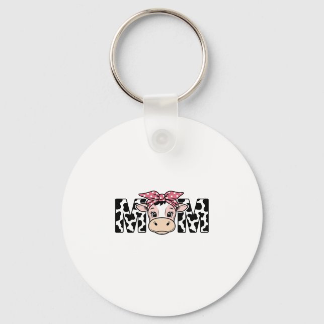 Cute Cow Mum Bow Graphic Design_1 Key Ring (Front)