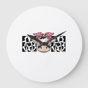 Cute Cow Mum Bow Graphic Design_1 Large Clock
