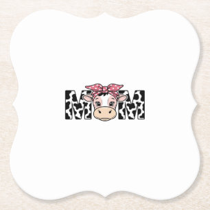 Cute Cow Mum Bow Graphic Design_1 Paper Coaster