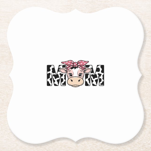 Cute Cow Mum Bow Graphic Design_1 Paper Coaster (Front)