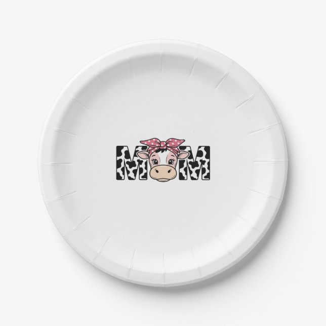 Cute Cow Mum Bow Graphic Design_1 Paper Plate (Front)