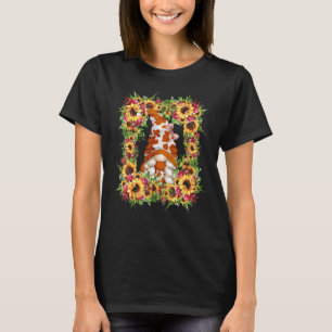 Cute Cow Mum Gnome Animal Print Decor With Floral T-Shirt