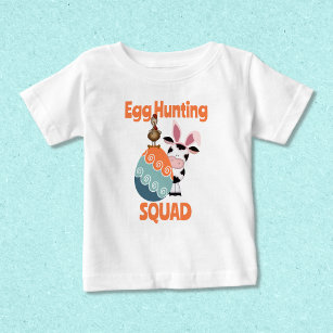 Cute Cow n Rooster Egg Hunting Squad Farm Easter Baby T-Shirt