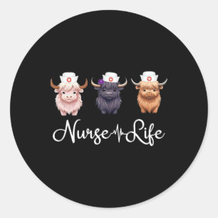 Cute Cow Nurse Life Farm Animal Lover Nursing Classic Round Sticker