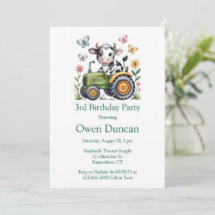 Cute Cow on Tractor Boy Birthday Party  Invitation