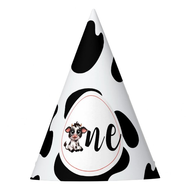 cute Cow one First Birthday Party Hat (Front)