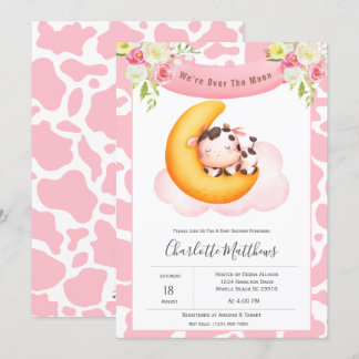 Cute Cow Over The Moon Baby Shower Invitation