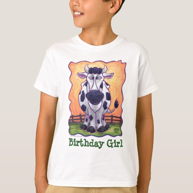 Cute Cow Party Birthday Girl T-Shirt (Front)