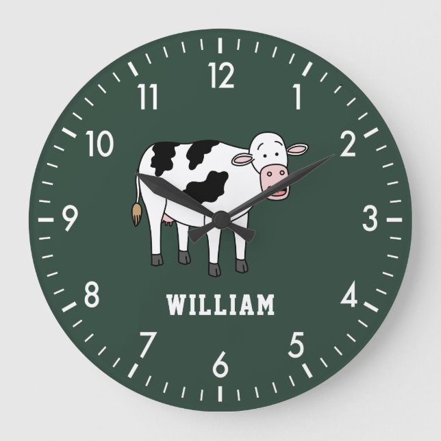 Cute Cow Personalised Custom Name Back To School Large Clock (Front)