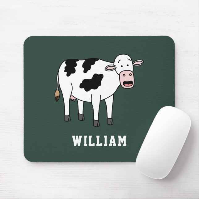 Cute Cow Personalised Custom Name Back To School Mouse Mat (With Mouse)