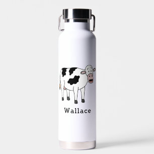 Cute Cow Personalised Custom Name Back To School Water Bottle