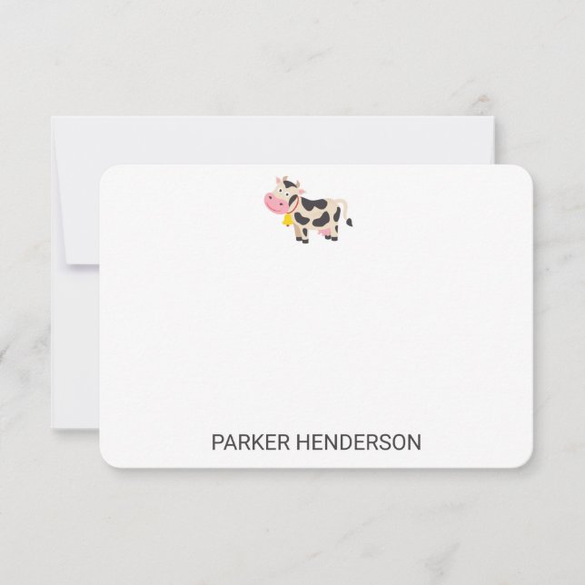 Cute Cow Personalised Kids Stationery Set Thank You Card (Front)