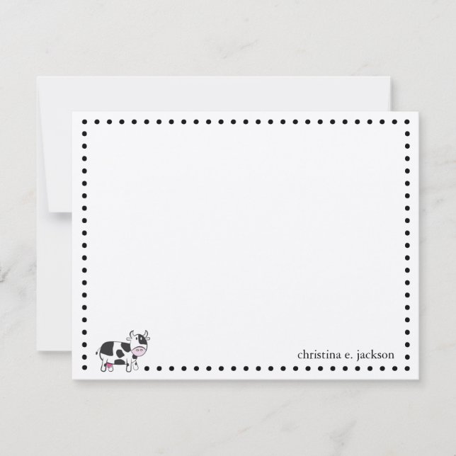 Cute Cow Personalised Note Card (Front)