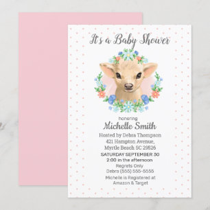 Cute Cow Pink Girls Floral Baby Shower Invitation