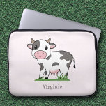 Cute Cow Pink Laptop Sleeve<br><div class="desc">A funny Pink Laptop Sleeve for your computer with a cute cow on grass and a customisable forename. This could be a great gift for a farmer,  a veterinary or a lover of Kawaii animals! Just add name of your friend and offer it!</div>