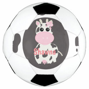 Cute Cow Pink Pattern Monogram Name Soccer Ball