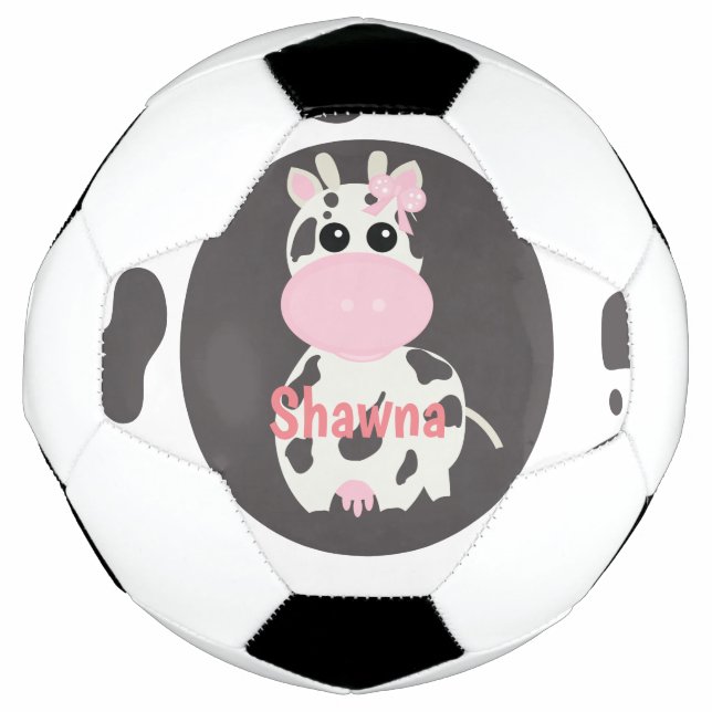 Cute Cow Pink Pattern Monogram Name   Soccer Ball (Front)