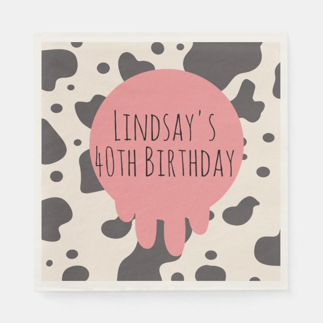 Cute Cow Print Adult Party 40th Birthday Napkin (Front)