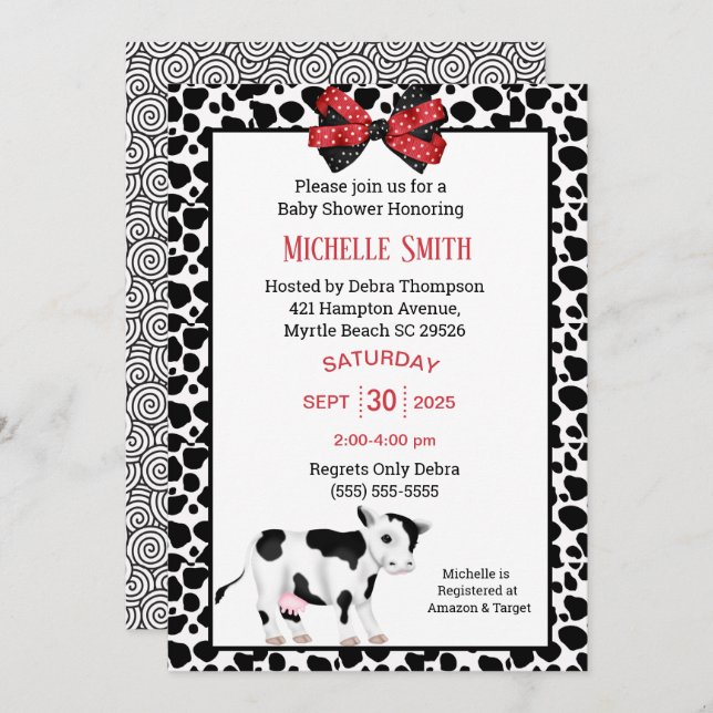Cute Cow Print Baby Shower Invitation (Front/Back)