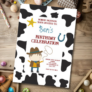 Cute Cow print Cowboy Birthday Invitation