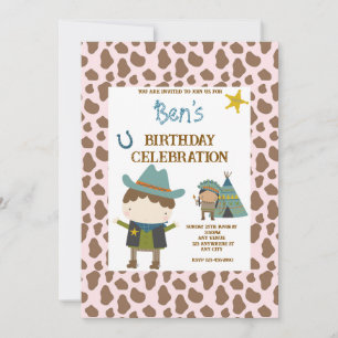 Cute Cow print Cowboy Birthday Invitation