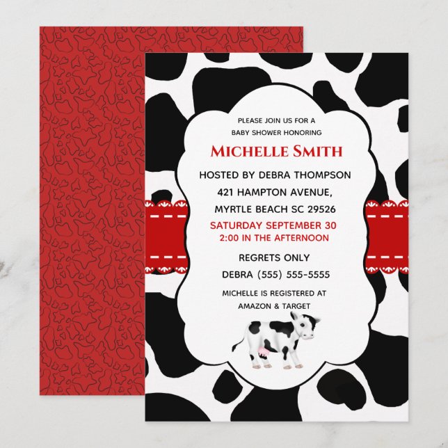 Cute Cow Print Red Black Invitation (Front/Back)