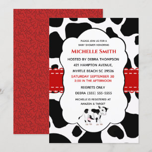 Cute Cow Print Red Black Invitation