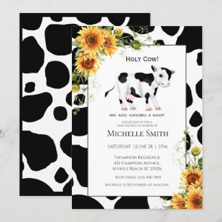Cute Cow Print Sunflower Baby Shower Invitations