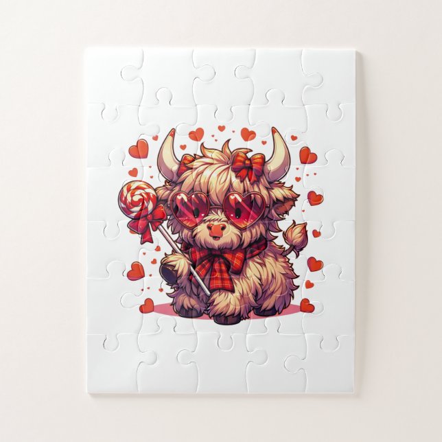 Cute Cow Red Hearts Puzzles  (Vertical)