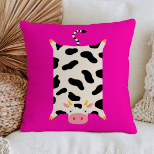 Cute Cow Rug Illustration Funky Farm Animal Pink Cushion