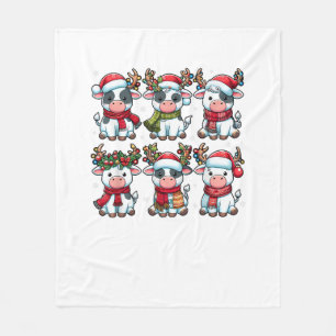 Cute Cow Santa Christmas Lights Funny Xmas Animal Fleece Blanket