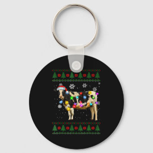 Cute Cow Santa Christmas Lights Ugly Xmas Sweater  Key Ring