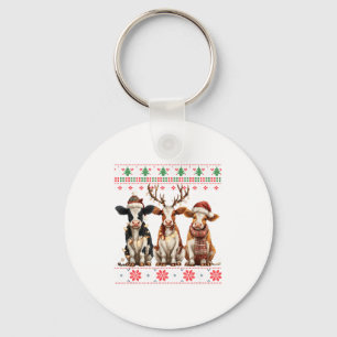 Cute Cow Santa Christmas Lights Ugly Xmas Sweater  Key Ring