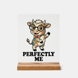 Cute Cow Shirt With Glasses Perfect Vibes Acrylic Sign