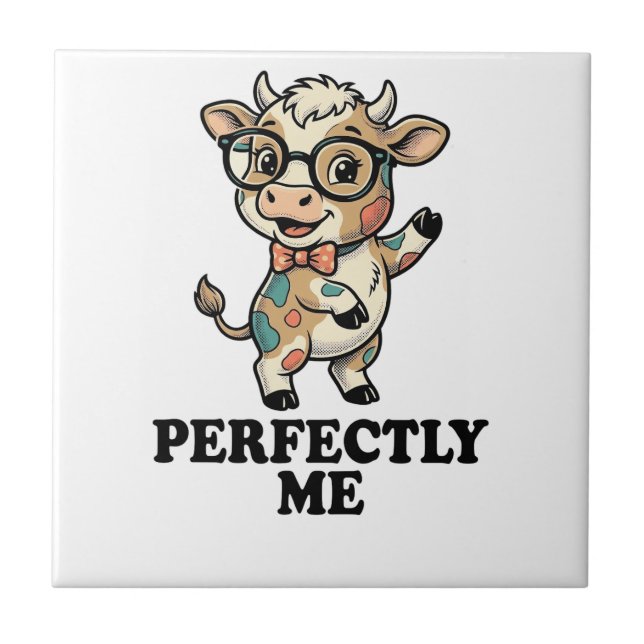Cute Cow Shirt With Glasses Perfect Vibes Tile (Front)