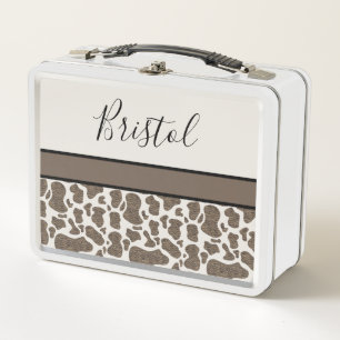 Cute Cow Spots Animal Print Your Name Metal Lunch Box
