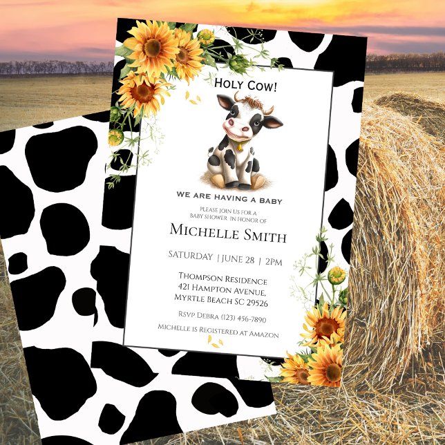 Cute Cow Sunflower Baby Shower  Farm Animal  Invitation (Creator Uploaded)
