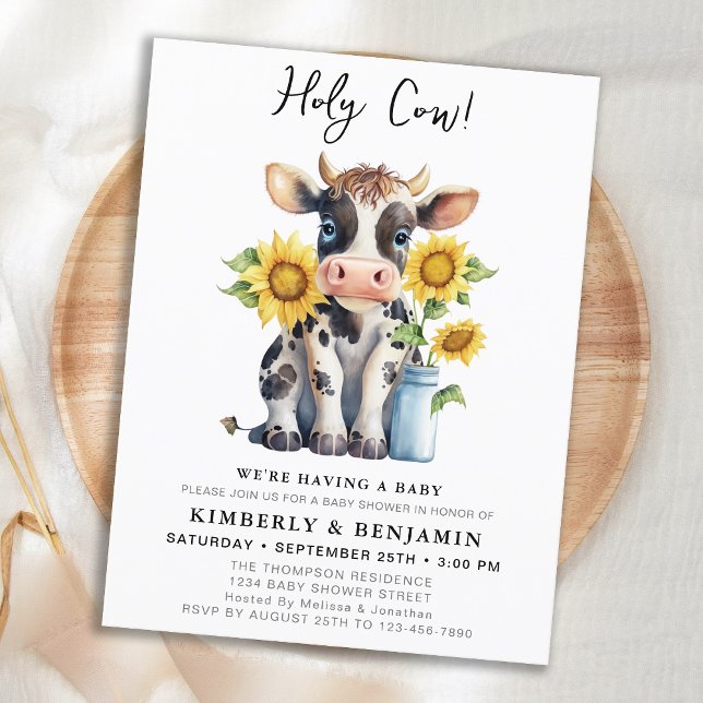Cute Cow Sunflowers Couples Baby Shower Invitation Postcard (Creator Uploaded)
