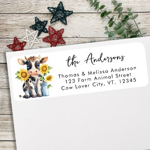 Cute Cow Sunflowers Farm Animal Return Address