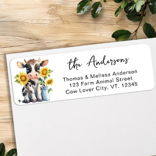 Cute Cow Sunflowers Farm Animal Return Address 