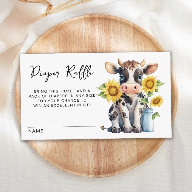 Cute Cow Sunflowers Farm Baby Shower Diaper Raffle Enclosure Card (Creator Uploaded)