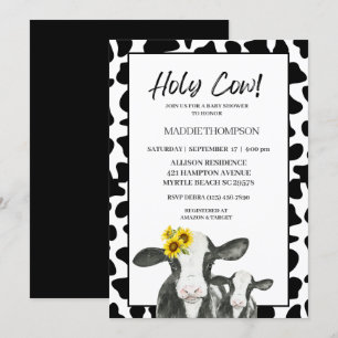 Cute Cow Sunflowers Farm Baby Shower Invitation