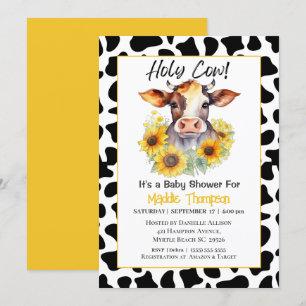 Cute Cow Sunflowers Farm Baby Shower Invitation