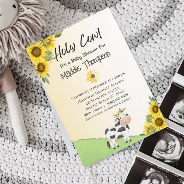 Cute Cow Sunflowers Farm Baby Shower   Invitation (Creator Uploaded)