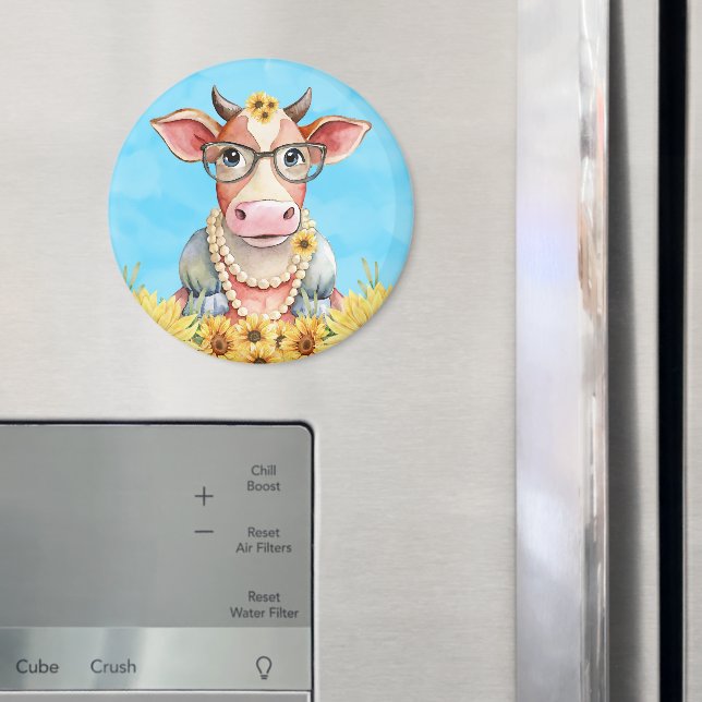 Cute Cow Sunflowers Magnet (In Situ (Fridge))
