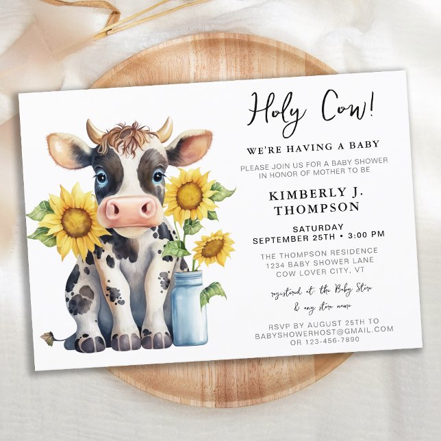 Cute Cow Sunflowers Modern Farm Animal Baby Shower Invitation (Creator Uploaded)