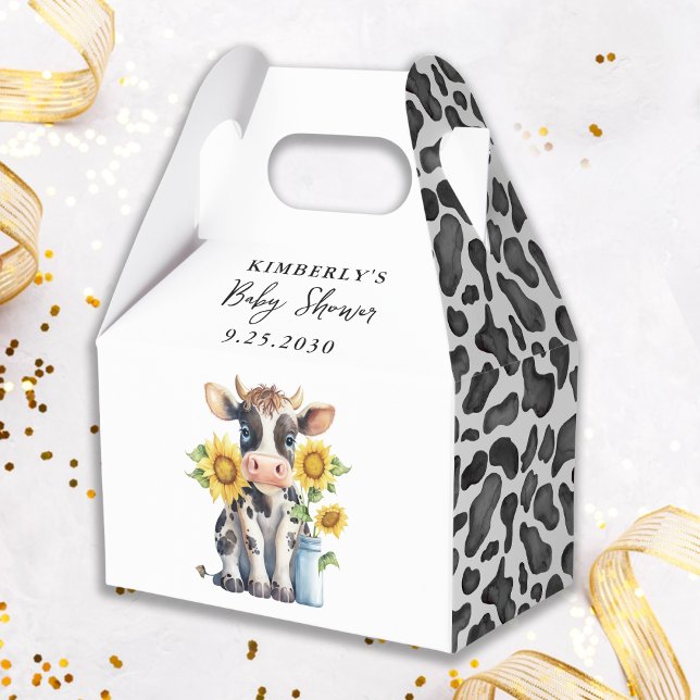 Cute Cow Sunflowers Modern Simple Farm Baby Shower Favour Box (Creator Uploaded)