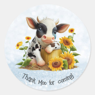 Cute Cow Thank Moo Sunflower Garden Personalised  Classic Round Sticker