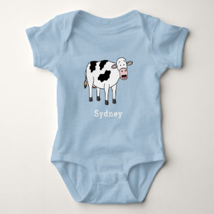 Cute Cow Unique Boy Personalised Custom Name Baby Bodysuit